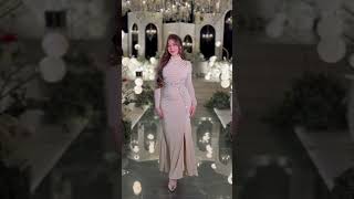 فستان بيج ملكي بتطريز كريستال وقصة ناعمة