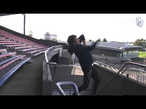 #GChallenges - Marcus Bontempelli kicks ball into moving golf cart