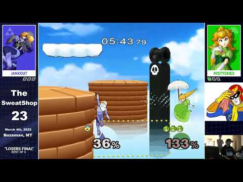 Jankout (Sheik) vs MistySkies (Peach) - SSBM - Sweatshop #23 LSF