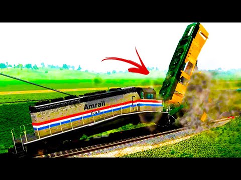 BeamNG.Drive - Trains Vs Impossible Giant Railway Road Ending Intersecting Rail Tracks