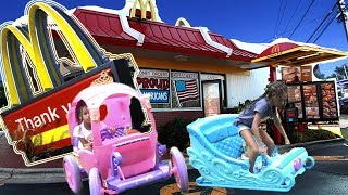 McDonalds Drive Thru Prank! Power Wheels Ride On Car Kids Fun Pretend Play Food