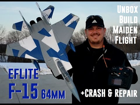 E-flite - F-15 - 64mm - Unbox, Build, Radio Setup, Maiden Flight with CRASH & Repairs
