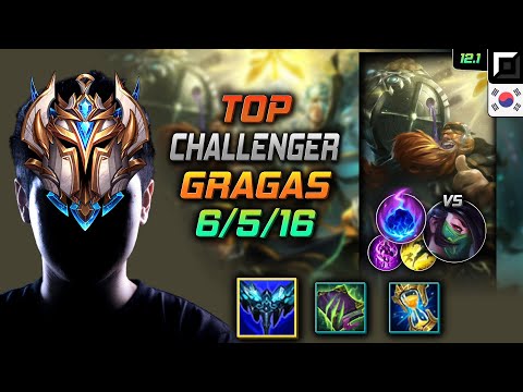Challenger Gragas Top vs Akali - 챌린저 탑 그라가스 만년서리 유성 - LOL KR 12.1