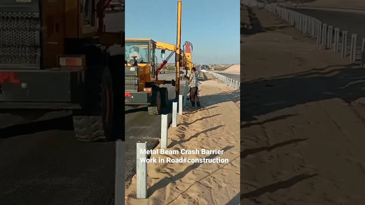 Metal Beam Crash Barrier Work in Road#construction