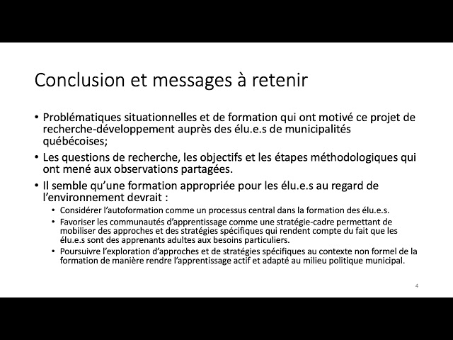 Conférence: «Contextes et stratégies de formation relative à l&rsquo;environnement privilégiés par des élu·e·s» – Partie 4