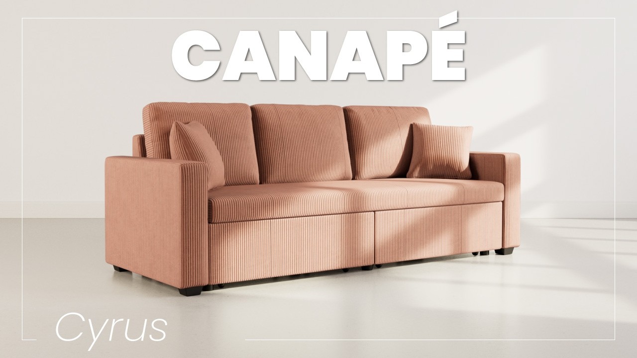 Thumbnail video of the produit Cyrus - Canapé droit 3 places convertible en velours côtelé