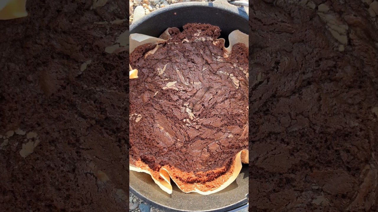 🔥 Dutch Oven Peanut Butter Brownies!! *camping dessert* #dutchovencooking #brownies
