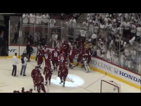 Phoenix Coyotes Celebrate Game 1 OT Win vs Nashville Predators