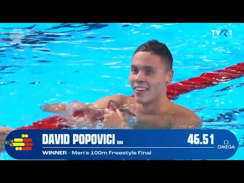 AUUUUUR! David Popovici a câştigat proba de 100 m liber, la CM de Nataţie – Singapore 2025!