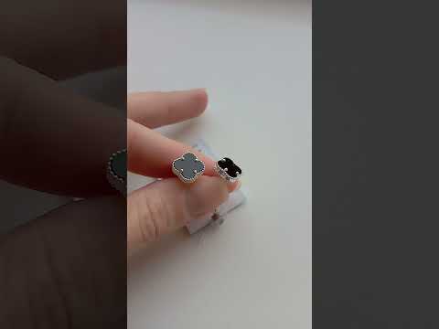 Серебряные серьги Ван Клиф клевер Van Cleef черный оникс пусеты гвоздики - фото 1 - id-p2809826366