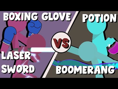 Supreme Duelist Stickman Animation: Boxing Gloves x Boomerang vs Potion x Laser Sword