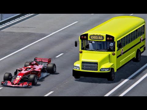 Ferrari F1 2018 vs School Bus with Jet Engine - Top Speed Battle