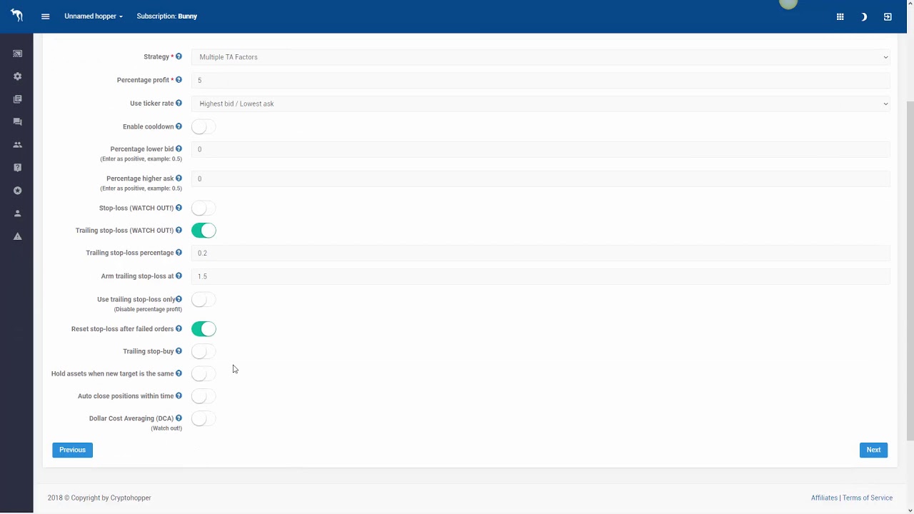CryptoHopper   Configuração