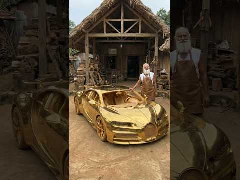 Old Man Hand-Carves a Wooden Bugatti Chiron and Paints It Gold | Incredible Wood Car Craftsmanship