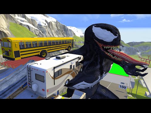 Heavy Vehicle High Speed Jumps Over VENOM In Green Slime Pool - BeamNG.drive High Speed Jumps
