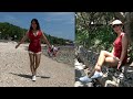 At The Beach Park In VERY Shiny Pantyhose