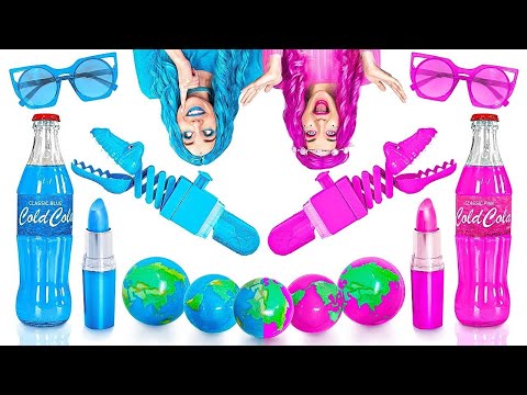 EAT ONE COLOR FOR 24 HOURS! PINK VS BLUE on 123 GO! FOOD