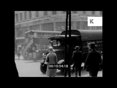 1920s Central London, Woman Crossing Road, Street Scenes, 16mm