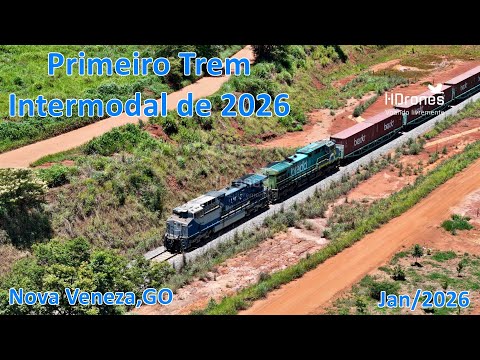 PRIMEIRO TREM INTERMODAL DE 2026 EM NOVA VENEZA - IMAGENS AÉREAS - FERROVIA NORTE SUL - JAN/2026