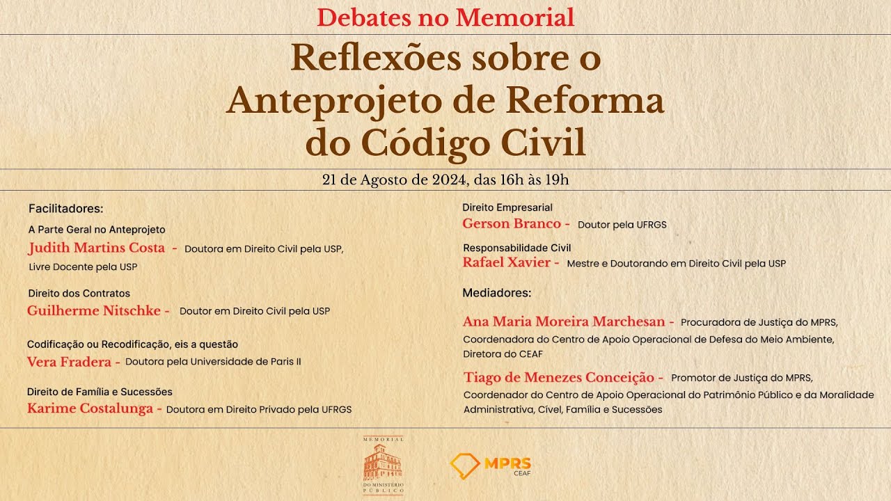 Debates no Memorial: Reflexões sobre o Anteprojeto de Reforma do Código Civil