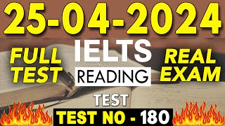 IELTS Reading Test 2024 with Answers | 25.04.2024 | Test No - 180