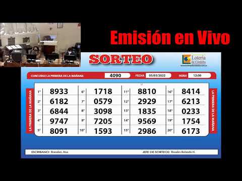 Sorteo de Quiniela 1º de la MAÑANA   N°  4090- 05/03/2022 -   12:00 hs.