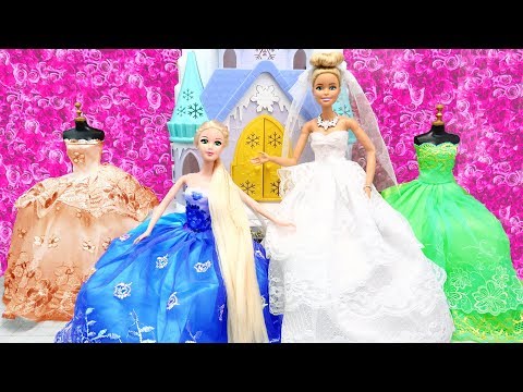 Barbie and Rapunzel Dress up Princess Dresses - Wedding Morning Routine💝