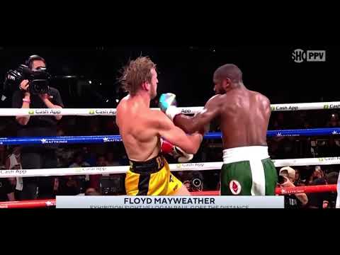 Full Highlights from Floyd Mayweather and Logan Paul fight. Jake Paul on sideline upset.