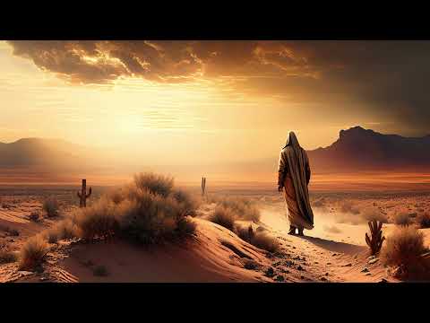 Jesus In The Desert Under Sunrise Cloudy Clearing Sky 4K Christian Worship Background Motion Loop