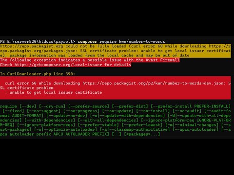 curl error 60 while downloading.  Laravel Package not installing by composer