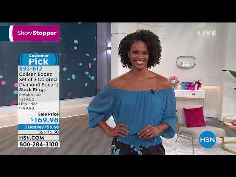 Colleen Lopez Set of 3 Colored Diamond Square Stack Rings