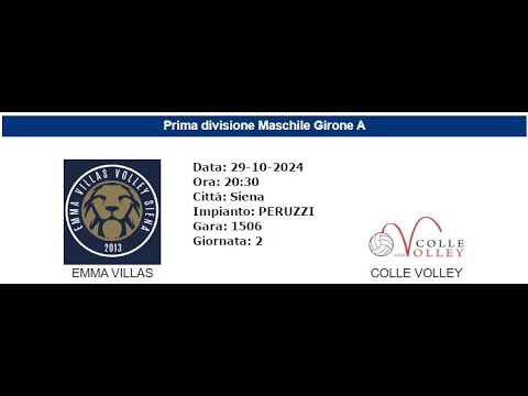 Prima Divisione Maschile (2° giornata):  Emma Villas - Colle Volley
