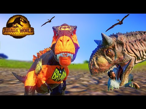 Carnage Spinosaurus Vs Batman T-REX & Carnotaurus - Jurassic World Evolution fight