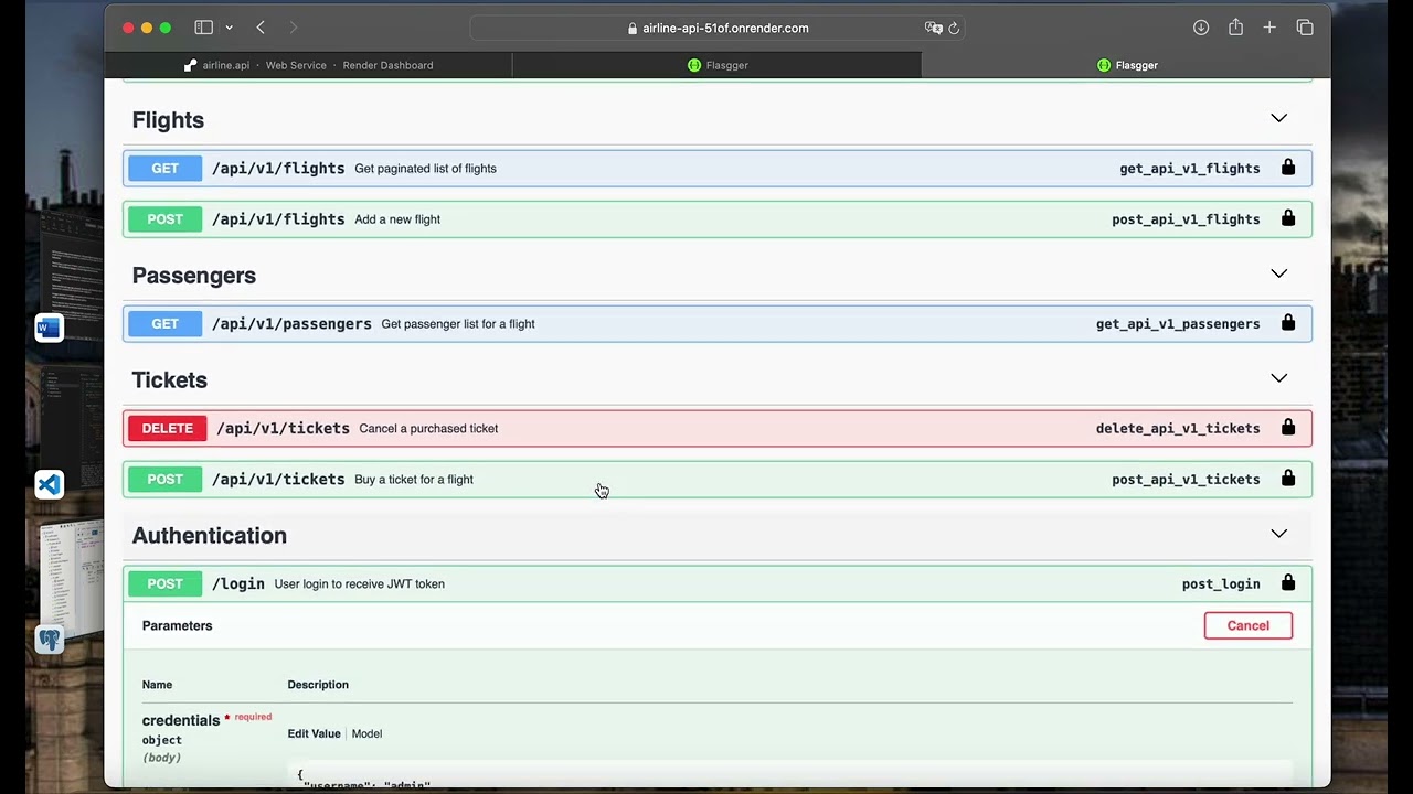 Airline Ticket API | Python Flask + PostgreSQL + JWT + Swagger UI | Full Deploy