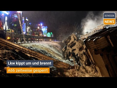 SCHLÜCHTERN: Truck overturns and burns