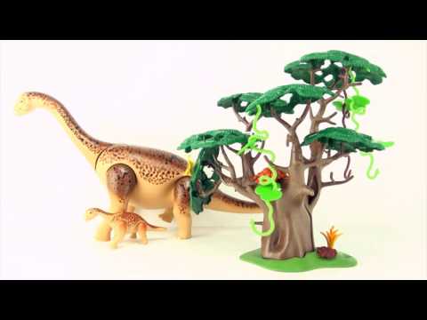 Playmobil Brachiosaurus and baby - Playmobil dinosaurs - toy dinosaur and tree play set for kids