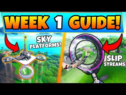 Fortnite WEEK 1 CHALLENGES SEASON 9! - Sky Platforms, Slip Stream Locations (Battle Royale Guide)