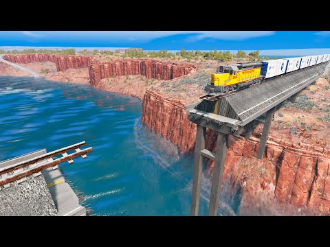 Trains vs Broken Bridge - BeamNG.Drive