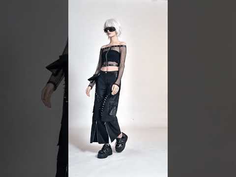 Punk Net Off Shoulder Top with Zipper and Rivet Details
