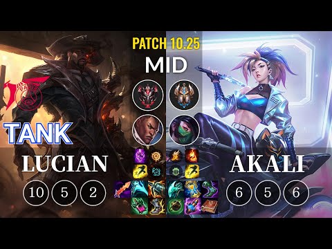 TLN Tank Lucian vs Akali Mid - KR Patch 10.25