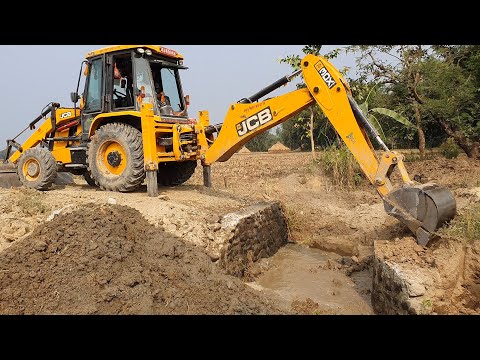 JCB Breaking and Throwing Out Old Culvert Concrete - JCB Working For New Bridge Construction