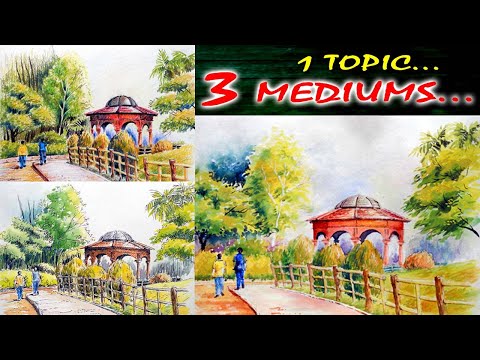 🎨 How to Paint | 1 Landscape in 3 Mediums