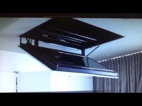 Motorized flip down flat screen TV ceiling mount