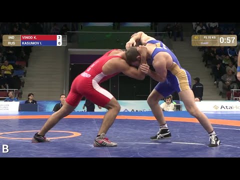 Qual. FS - 70 kg: I. KASUMOV (RUS) df. K. VINOD (IND) by TF, 12-2