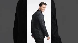 Tazzio Men’s Black Tonal Paisley Tuxedo Jacket, Slim Fit Wedding Prom Formal Dinner Blazer video