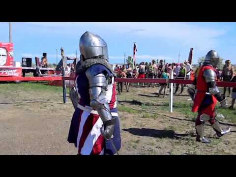 Armored knights from the USA Team fight at Medieval Rush