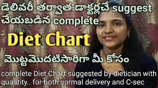 Diet chart for new moms after delivery with quantity in telugu ||for both c-sec & normal delivery||