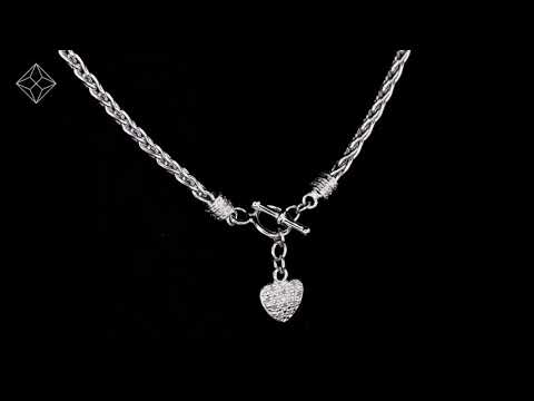 UP3264 - SILVER AND DIAMOND HEART BYZANTINE NECKLACE - TESORO COLLECTION