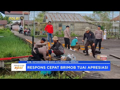 BRIMOB KALTENG PERBAIKI JEMBATAN RUSAK PERMUDAH AKSES SISWA KE SDN TANJUNG PUTRI
