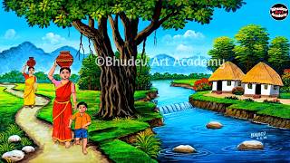 Download lagu Beautiful Village Landscape Scenery Painting| Indian Village Scenery Painting With EarthWatercolor mp3